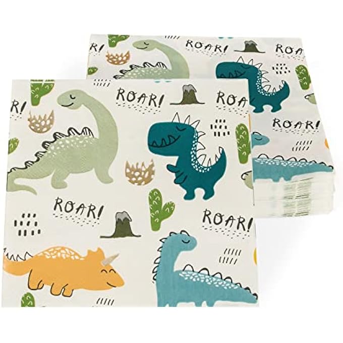 40 PIECES DINOSAUR NAPKINS, COLOURFUL PAPER TABLEWARE FOR CHILDREN'S BIRTHDAY PARTIES 33 X 33 CM - Image 1